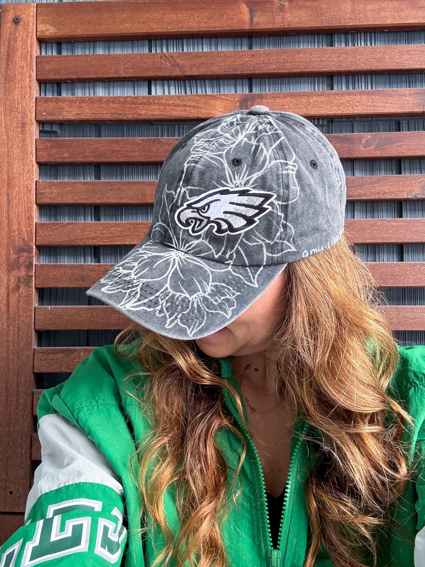 Hand Drawn Floral EAGLES Cap | Grey Eagle