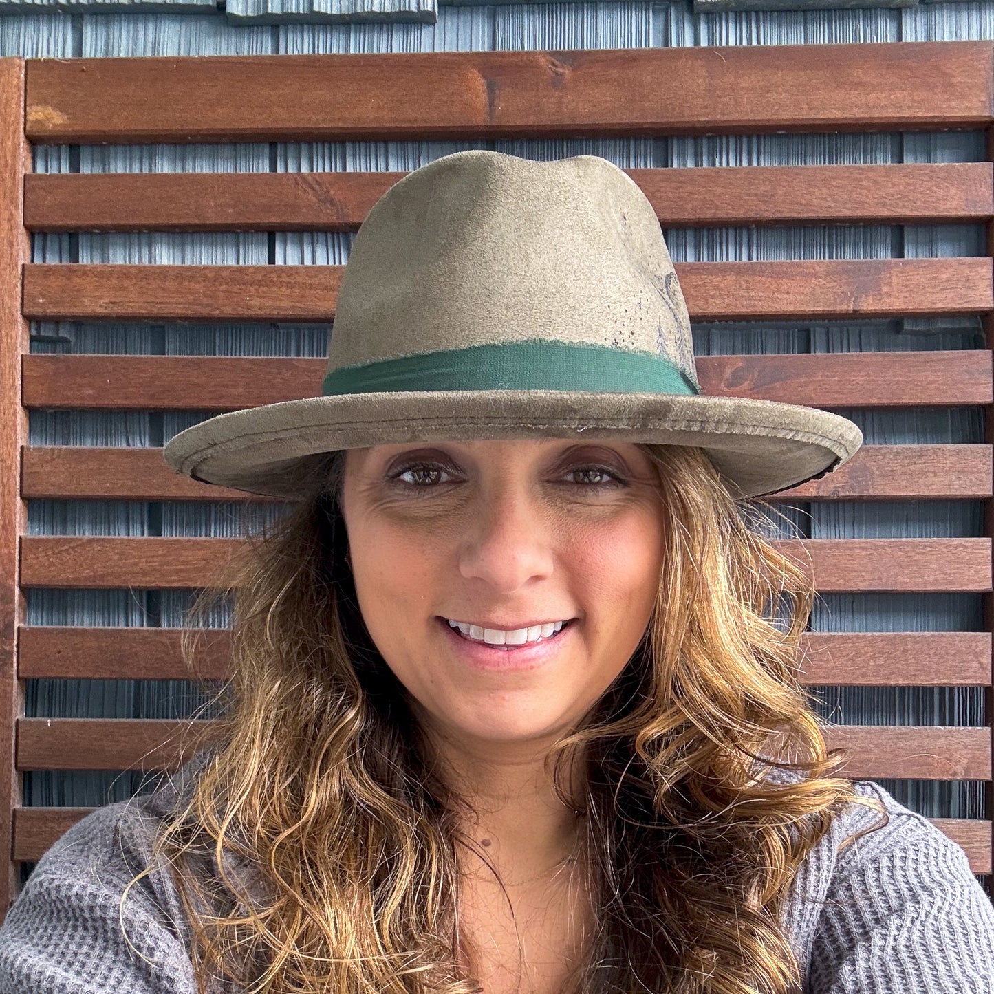 Army Green Hand Burned Moonlight in the Trees Fedora