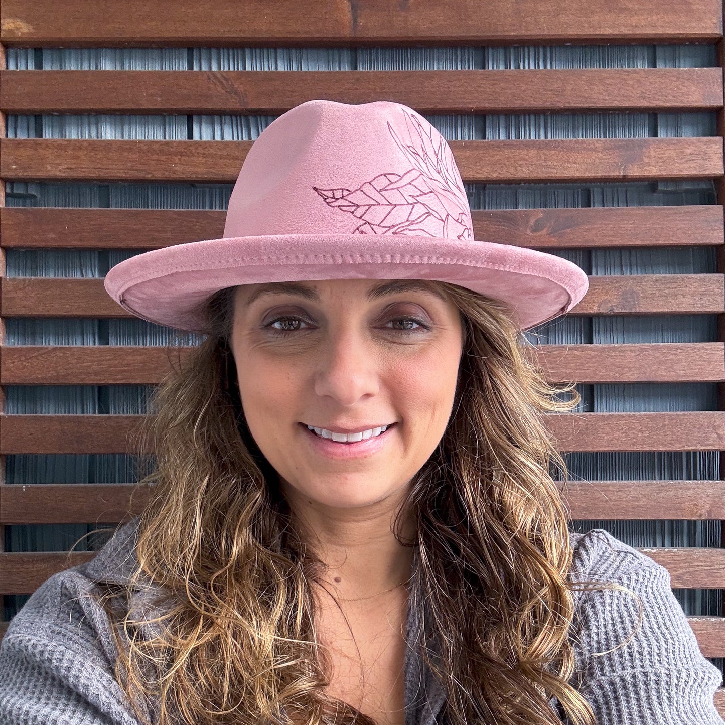 Pink Hand Burned Dahlia Fedora