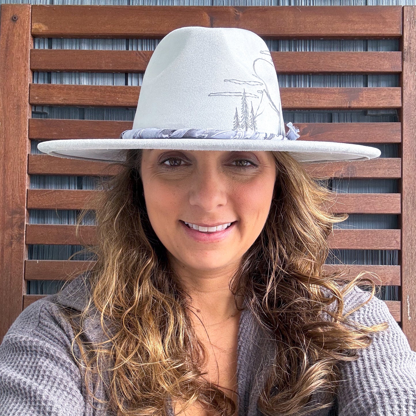 Light Grey Hand Burn Morning Mountains Wide Brim Fedora