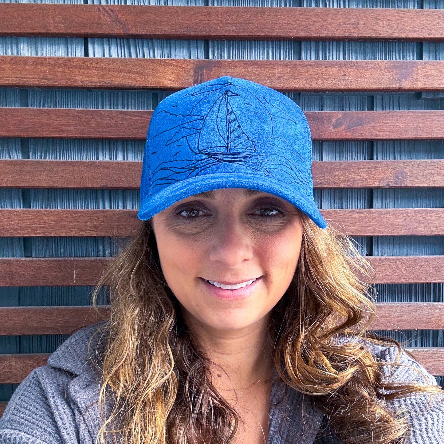 Suede Blue Burned Sunny Day Sailing Trucker Hat