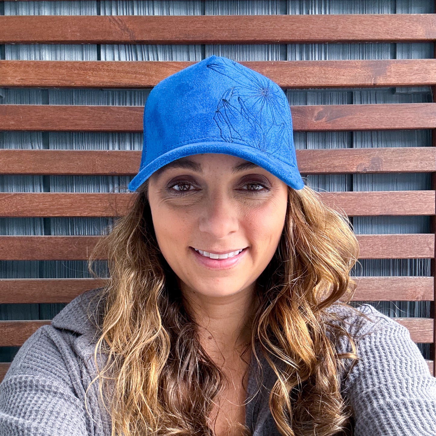 Suede Blue Burned Floral Trucker Hat