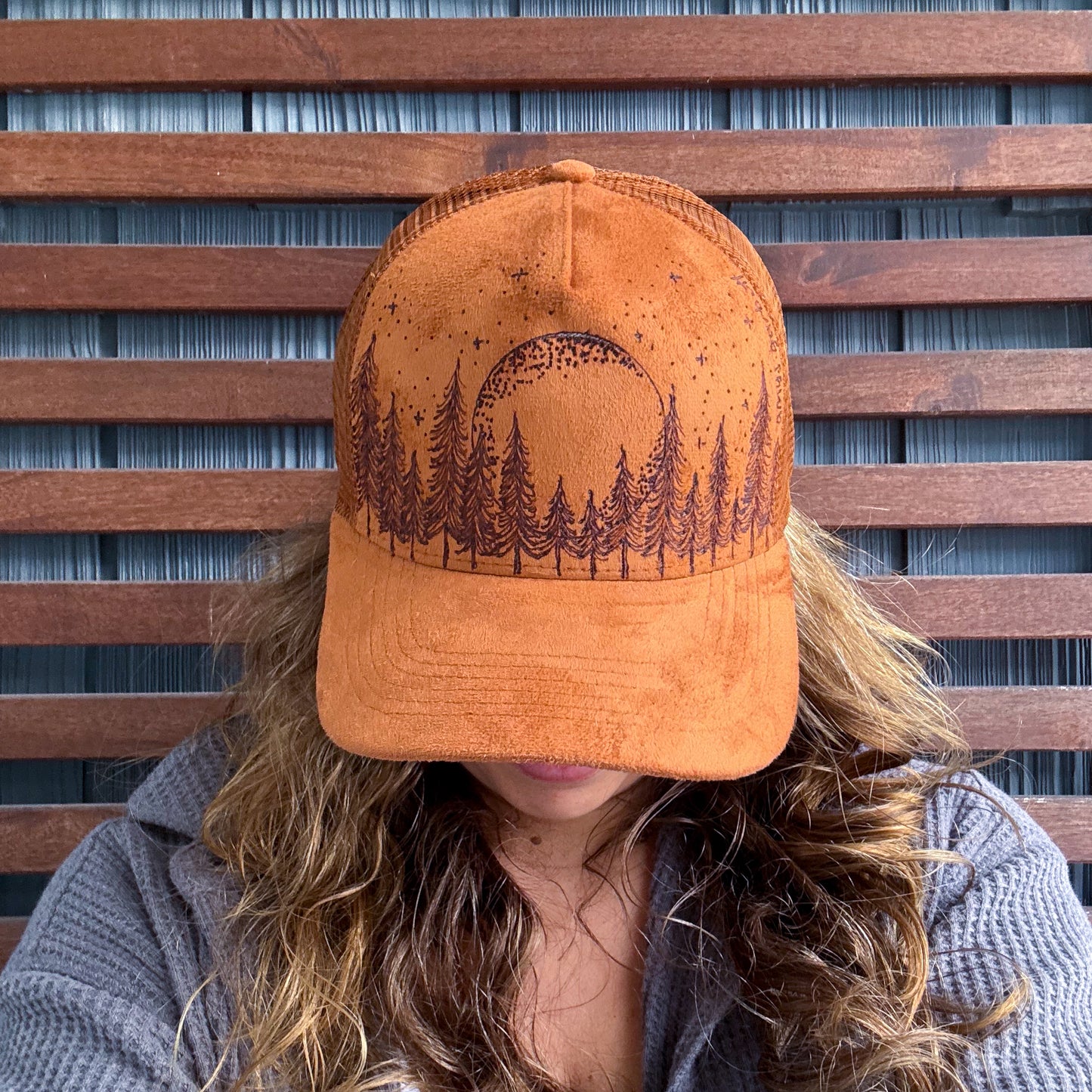Suede Rust Burned Moon in the Trees Trucker Hat
