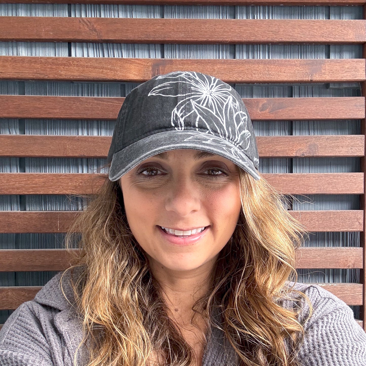 Charcoal Hand Drawn Daisy Adjustable Baseball Cap