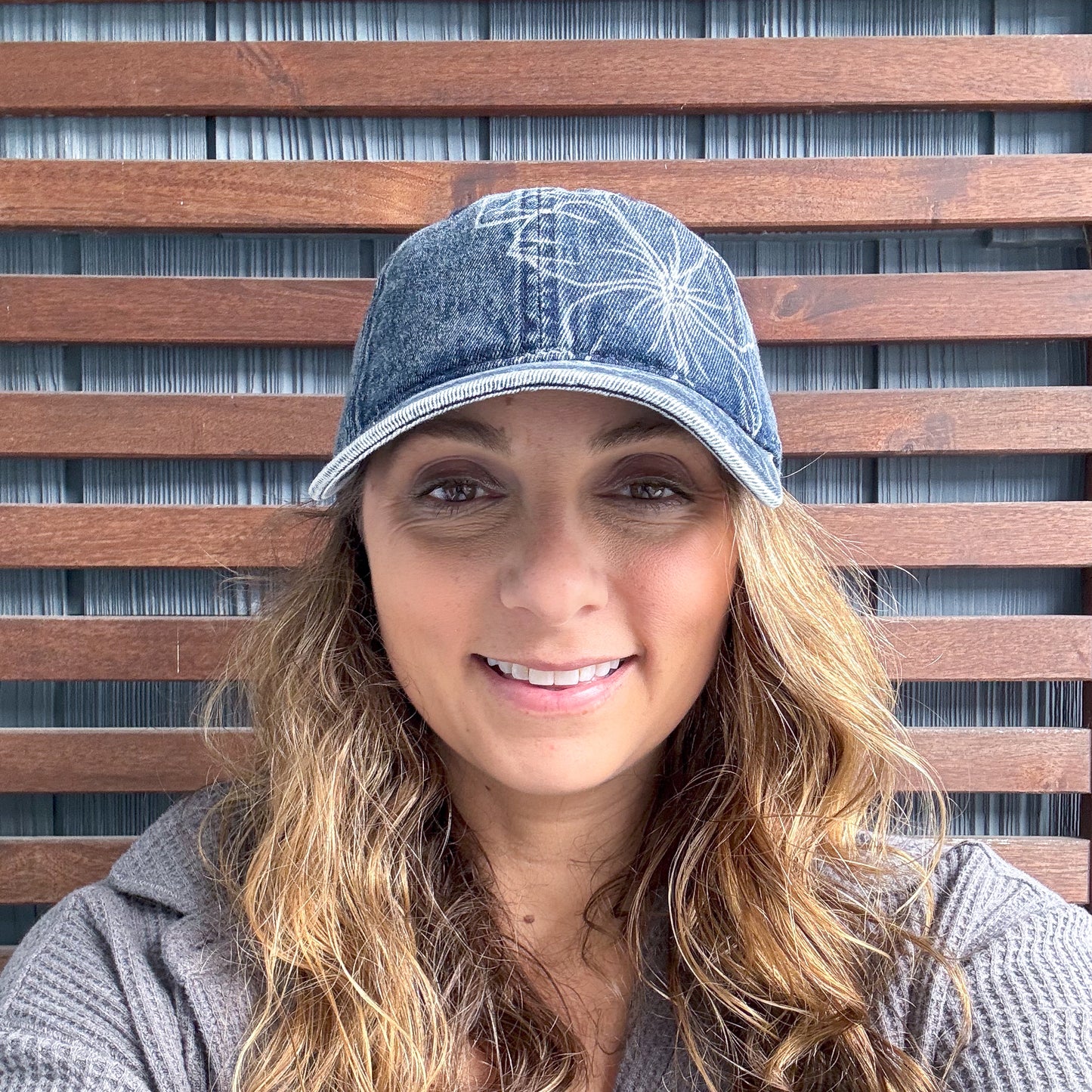 Denim Hand Drawn Wild Flower Adjustable Baseball Cap