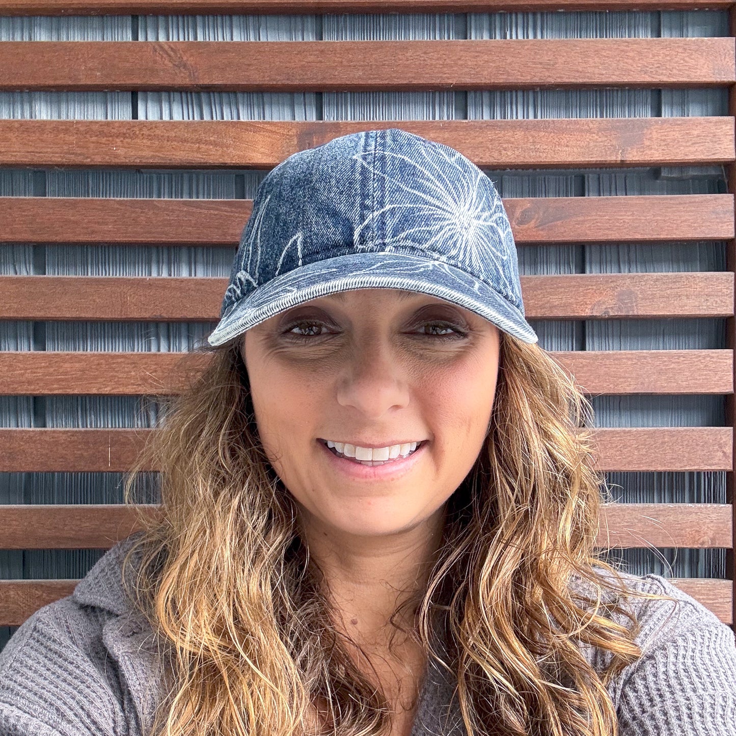 Denim Hand Drawn Daisy Adjustable Baseball Cap