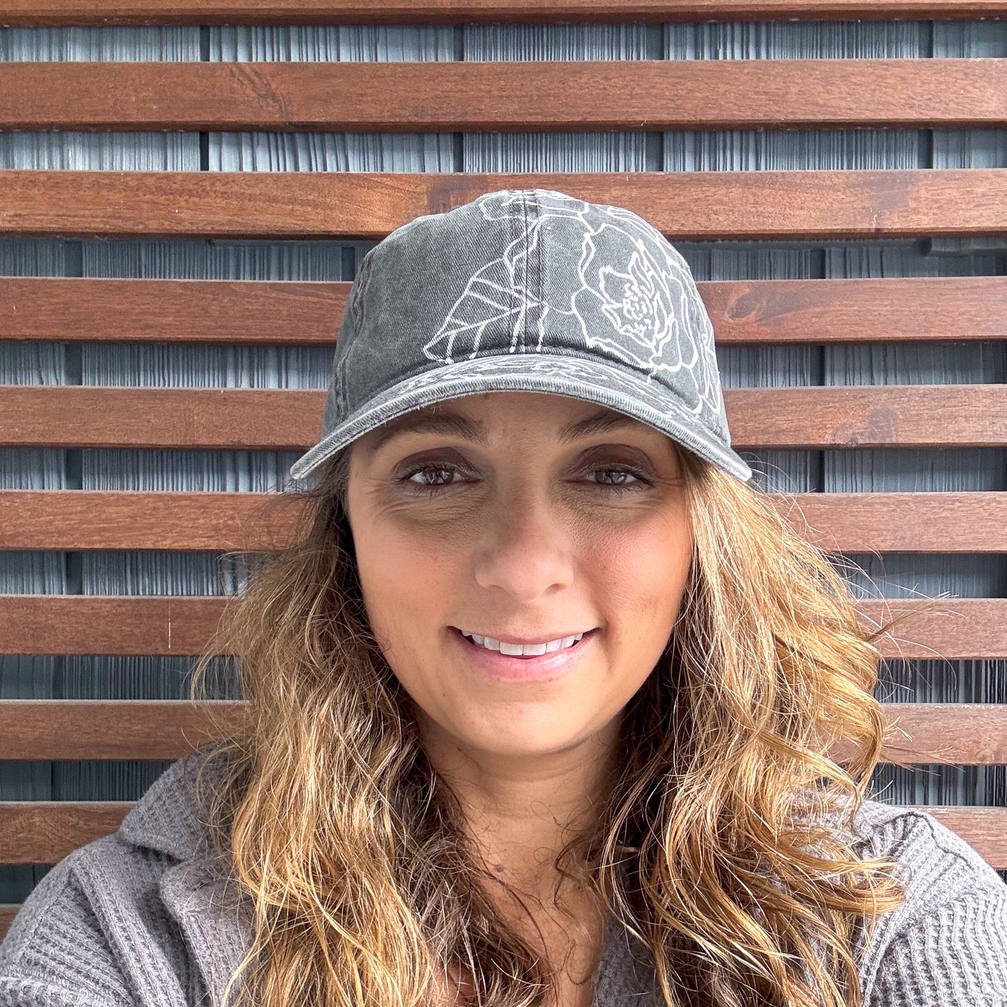 Charcoal Hand Drawn Gardenia Adjustable Baseball Cap