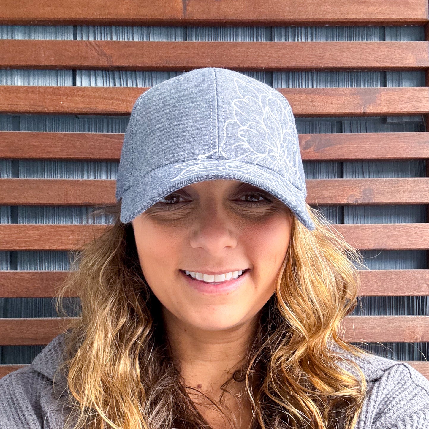 Denim Hand Drawn Garden Flower Adjustable Baseball Cap