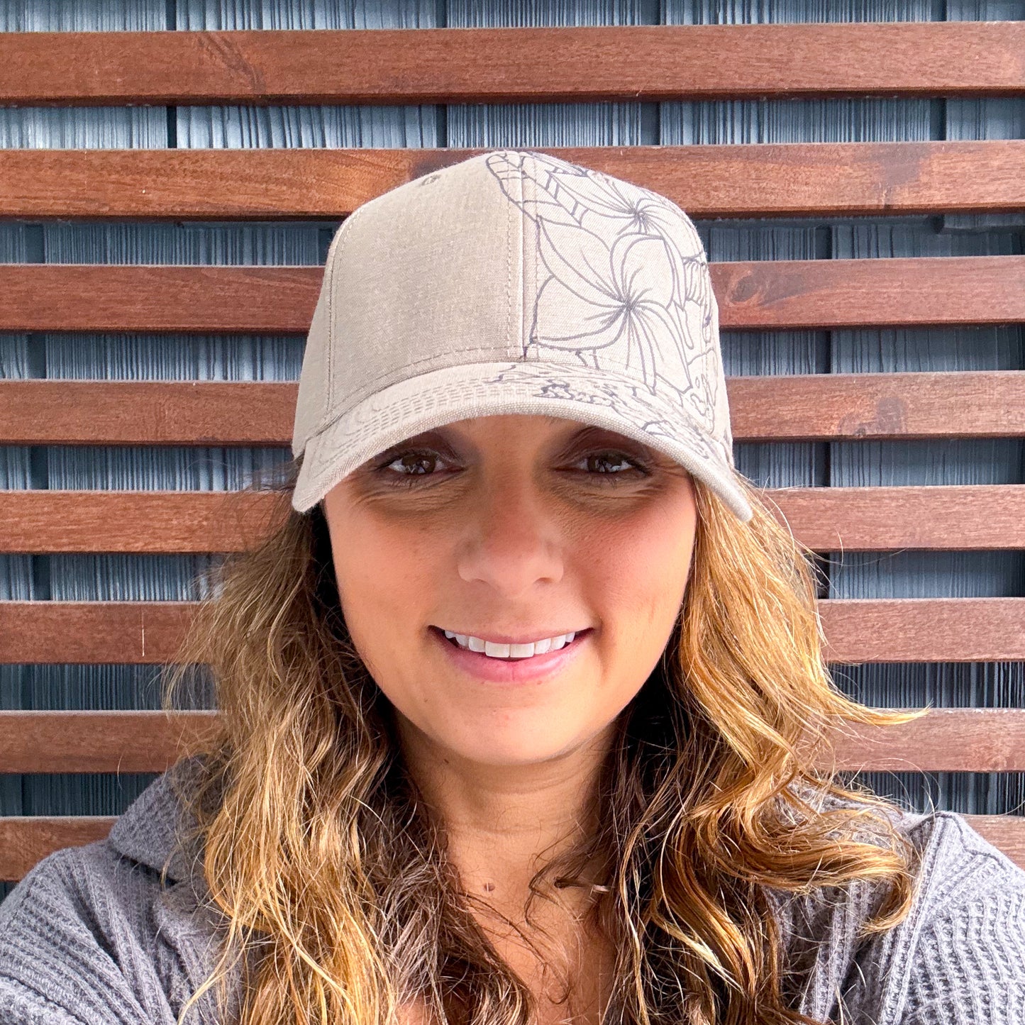 Khaki Hand Drawn Tropical Flowers Adjustable Baseball Cap