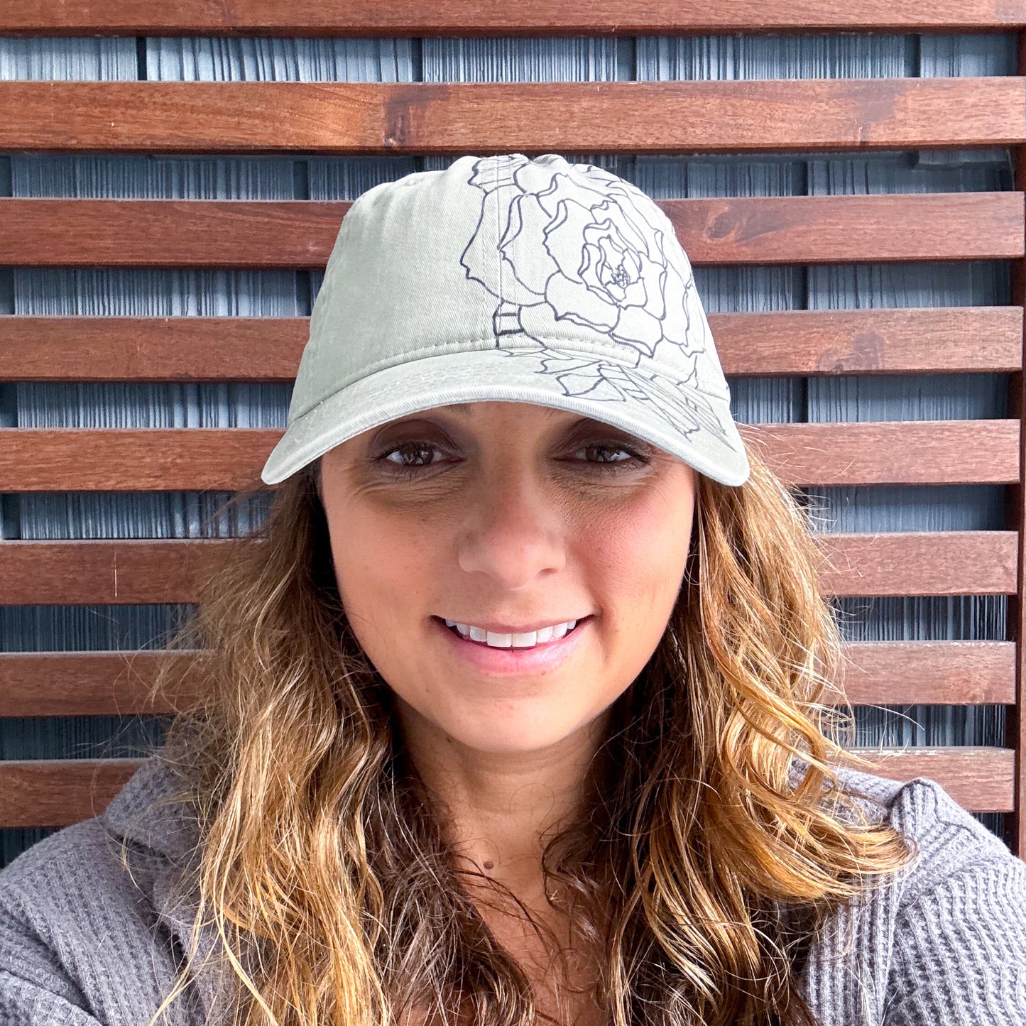 Stone Hand Drawn Peonies Adjustable Baseball Cap