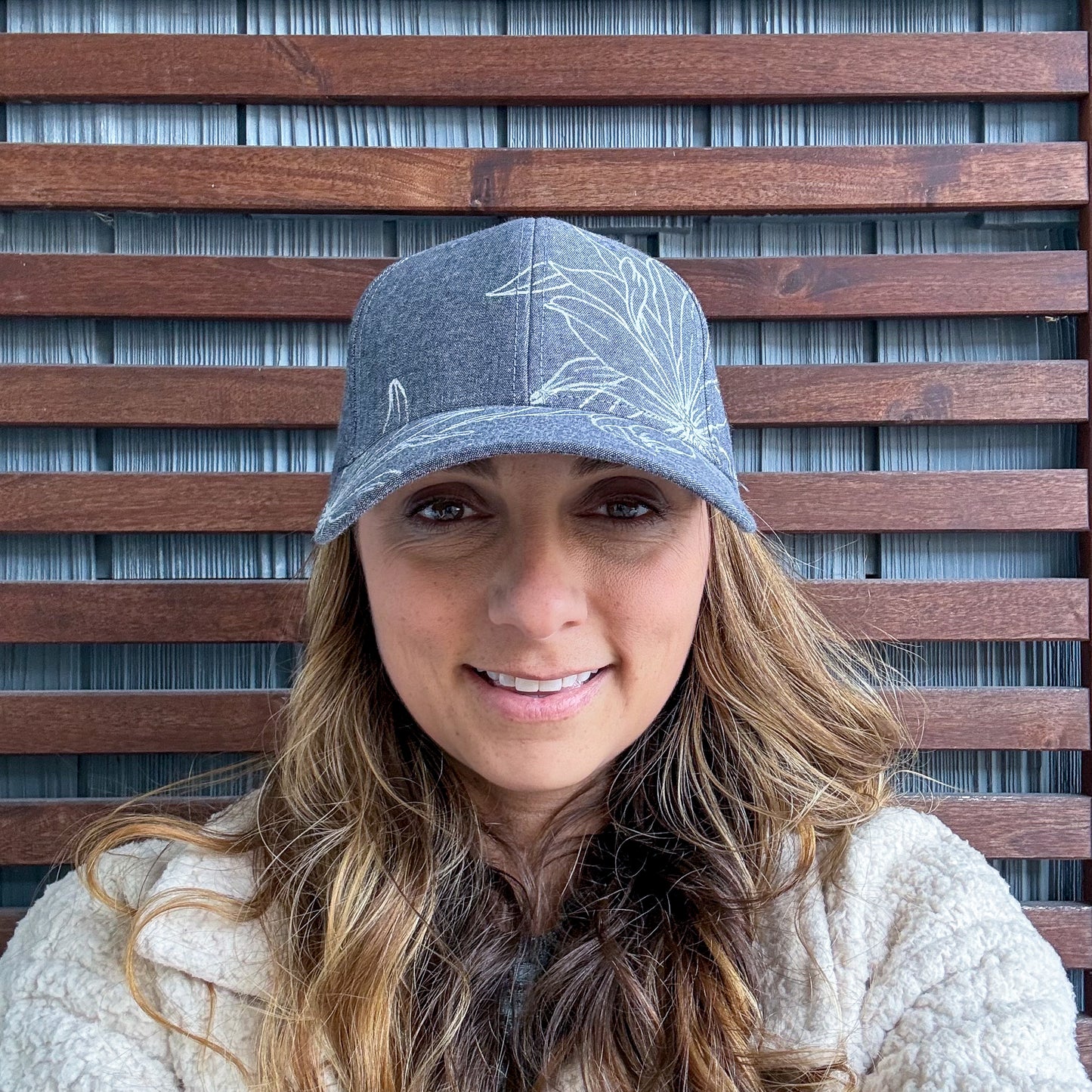 Denim Hand Drawn Daisy Floral Adjustable Baseball Cap