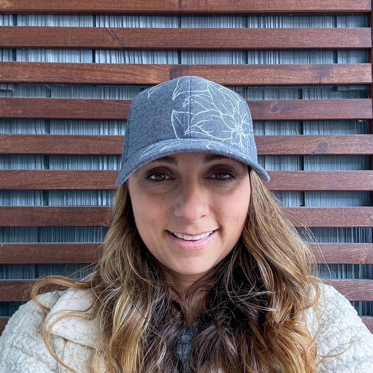 Denim Hand Drawn Floral Adjustable Baseball Cap