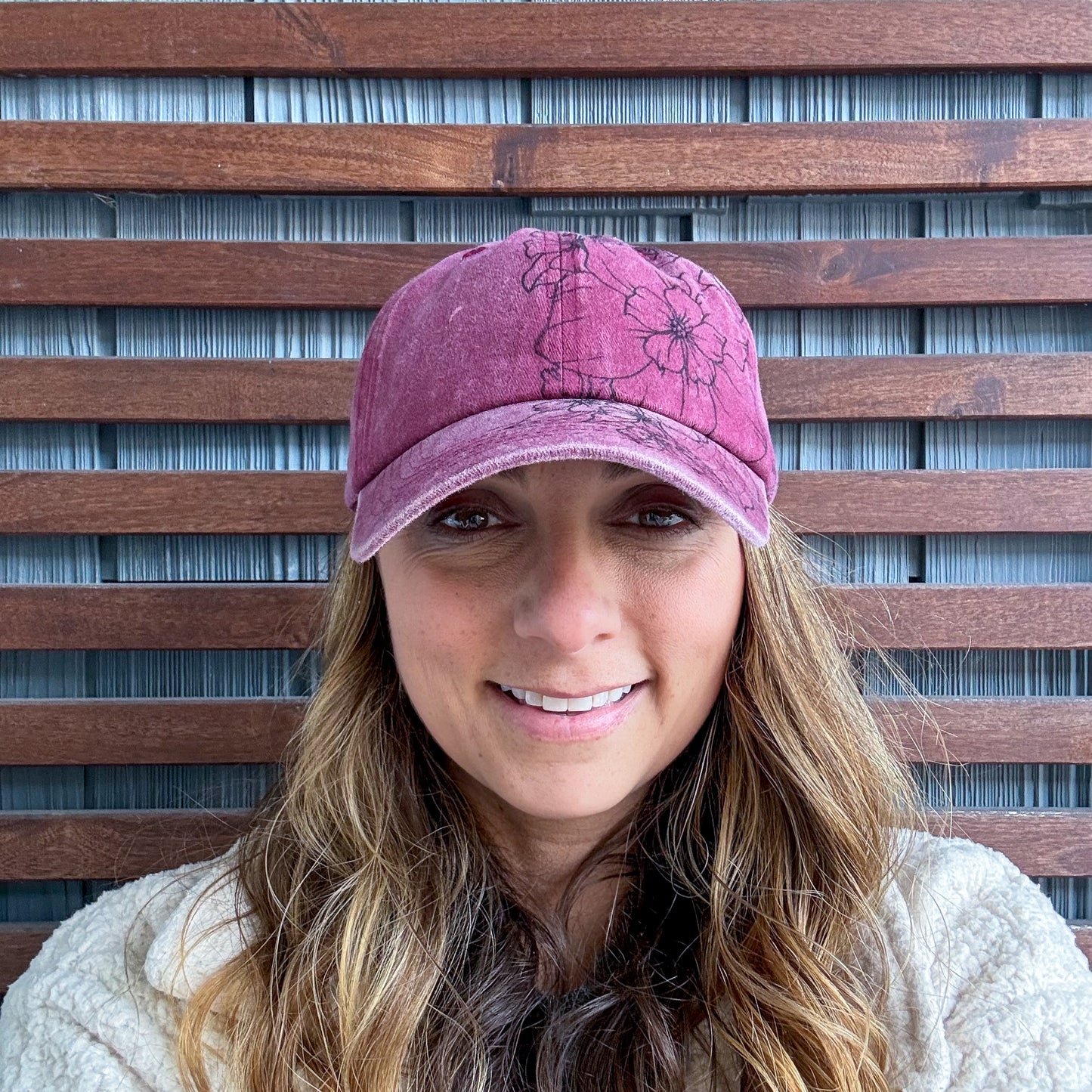 Red Hand Drawn Floral Adjustable Baseball Cap