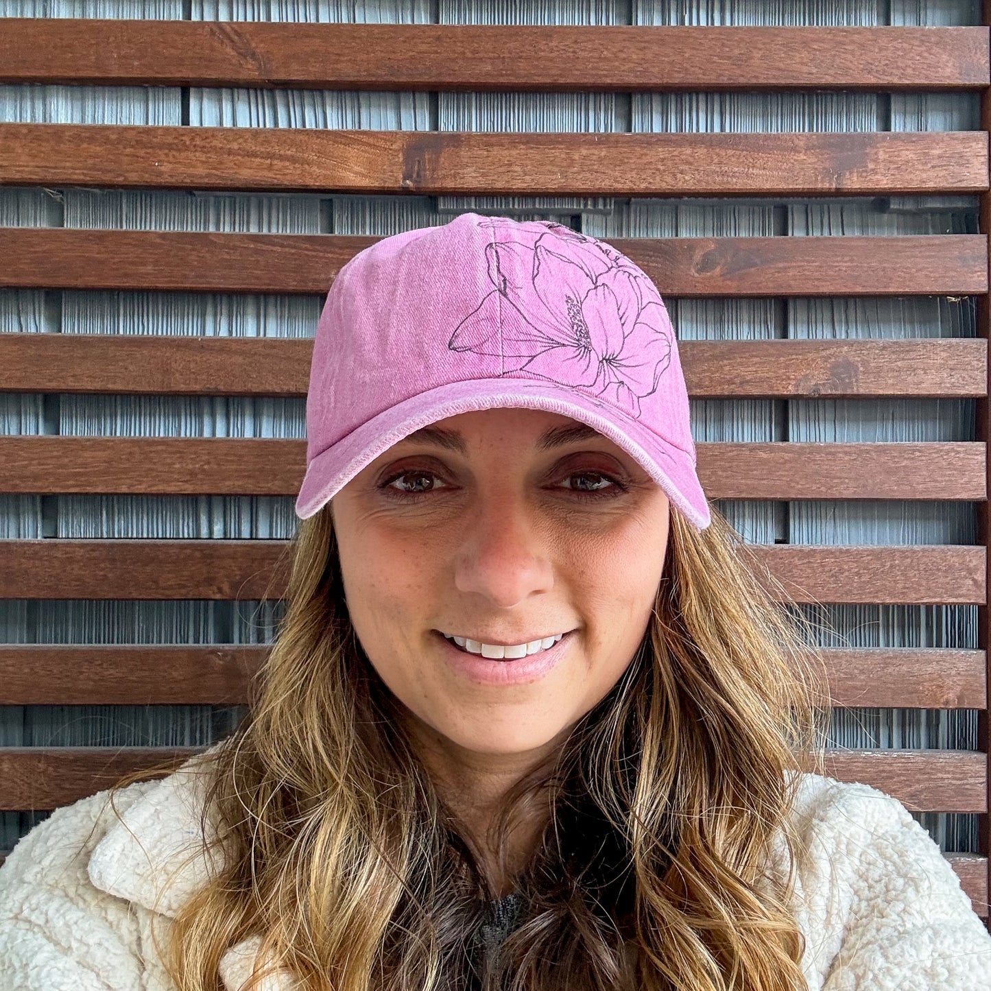 Light Pink Hand Drawn Floral Adjustable Baseball Cap