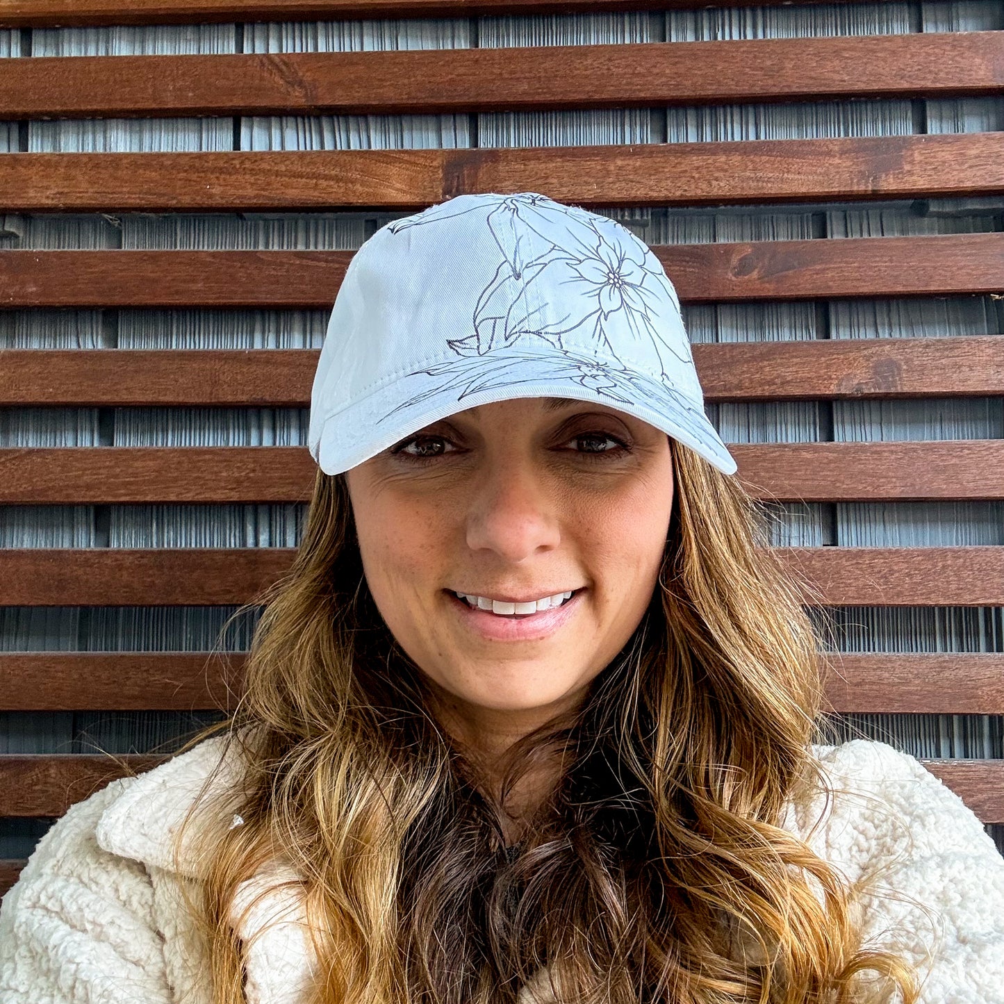 White Hand Drawn Wild Flower Floral Adjustable Baseball Cap