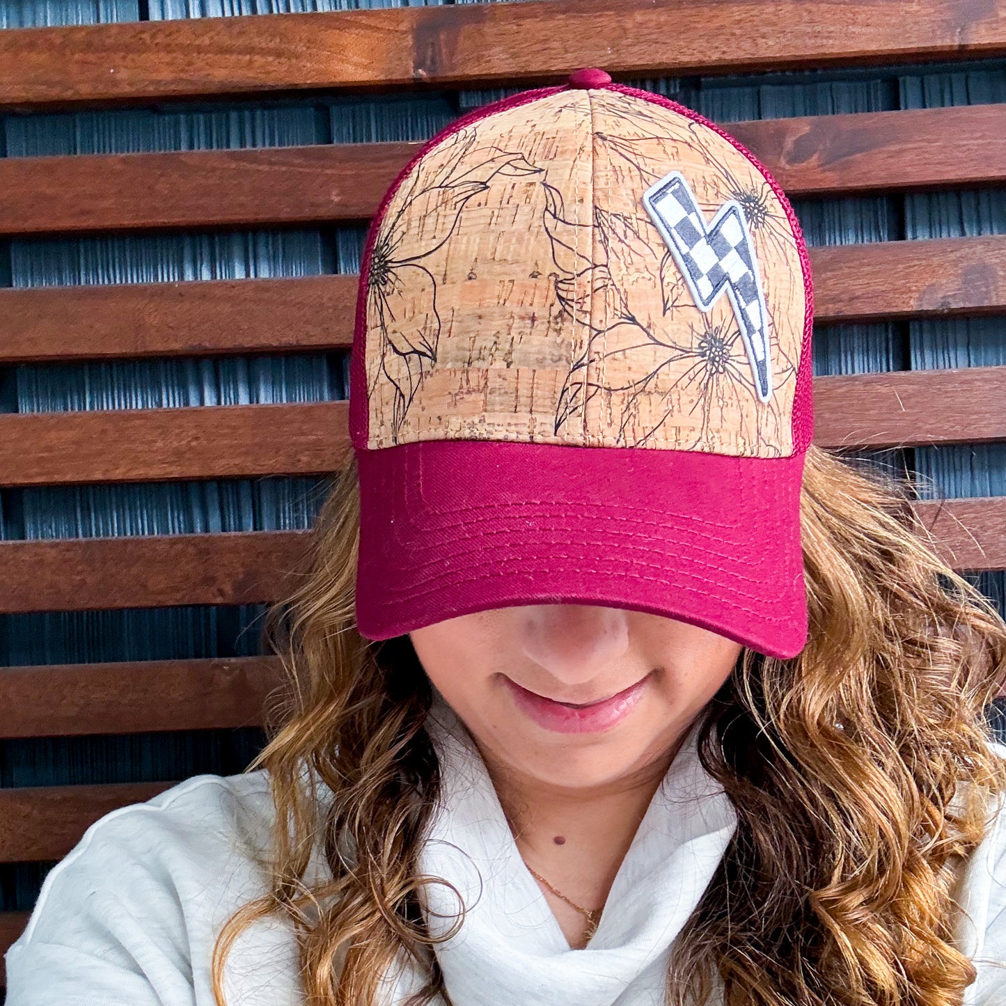 Hand Drawn Floral PATCH Hat | Red Cork Lighting Bolt