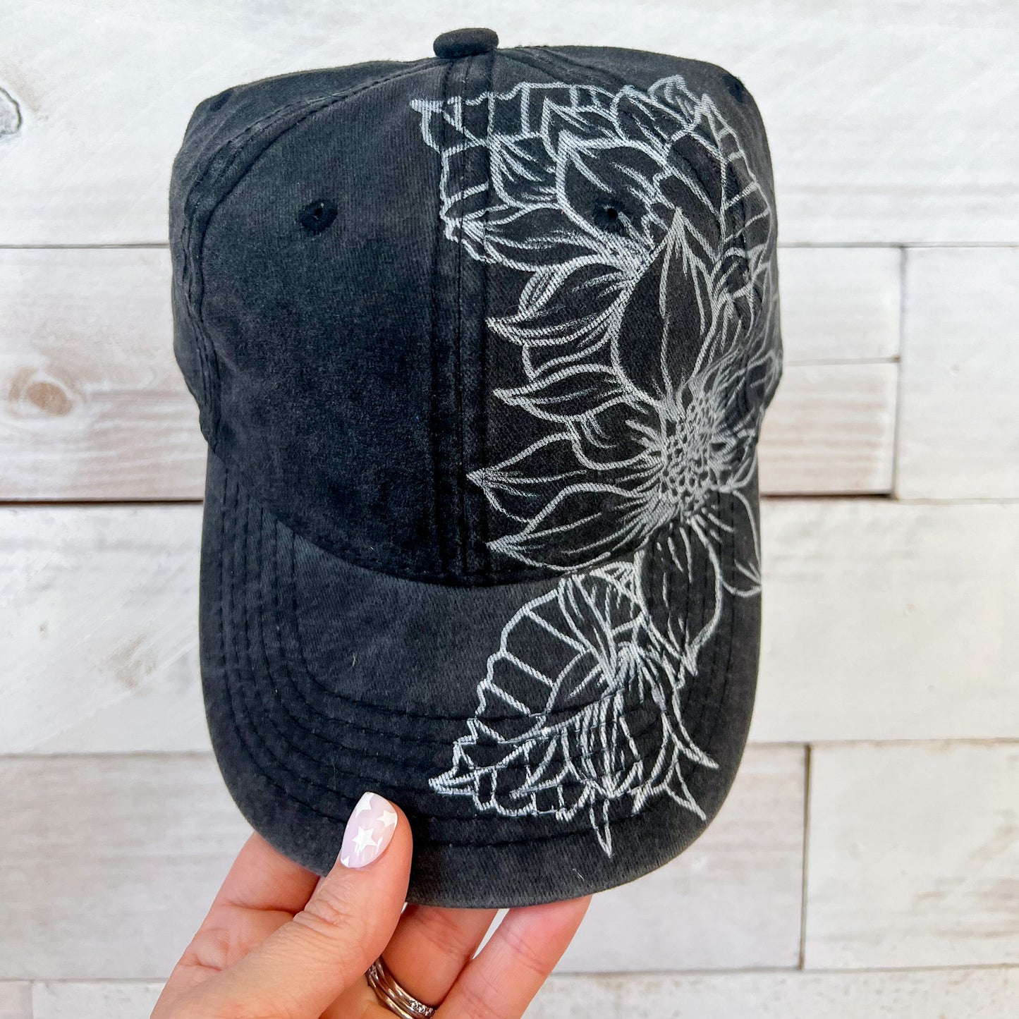 MADE TO ORDER - Hand Drawn Floral Adjustable Baseball Cap