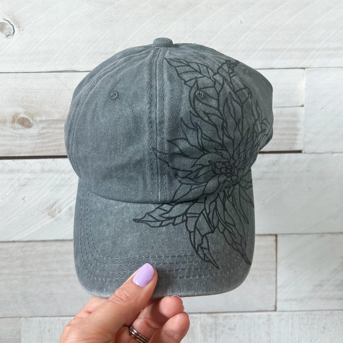 MADE TO ORDER - Hand Drawn Floral Adjustable Baseball Cap