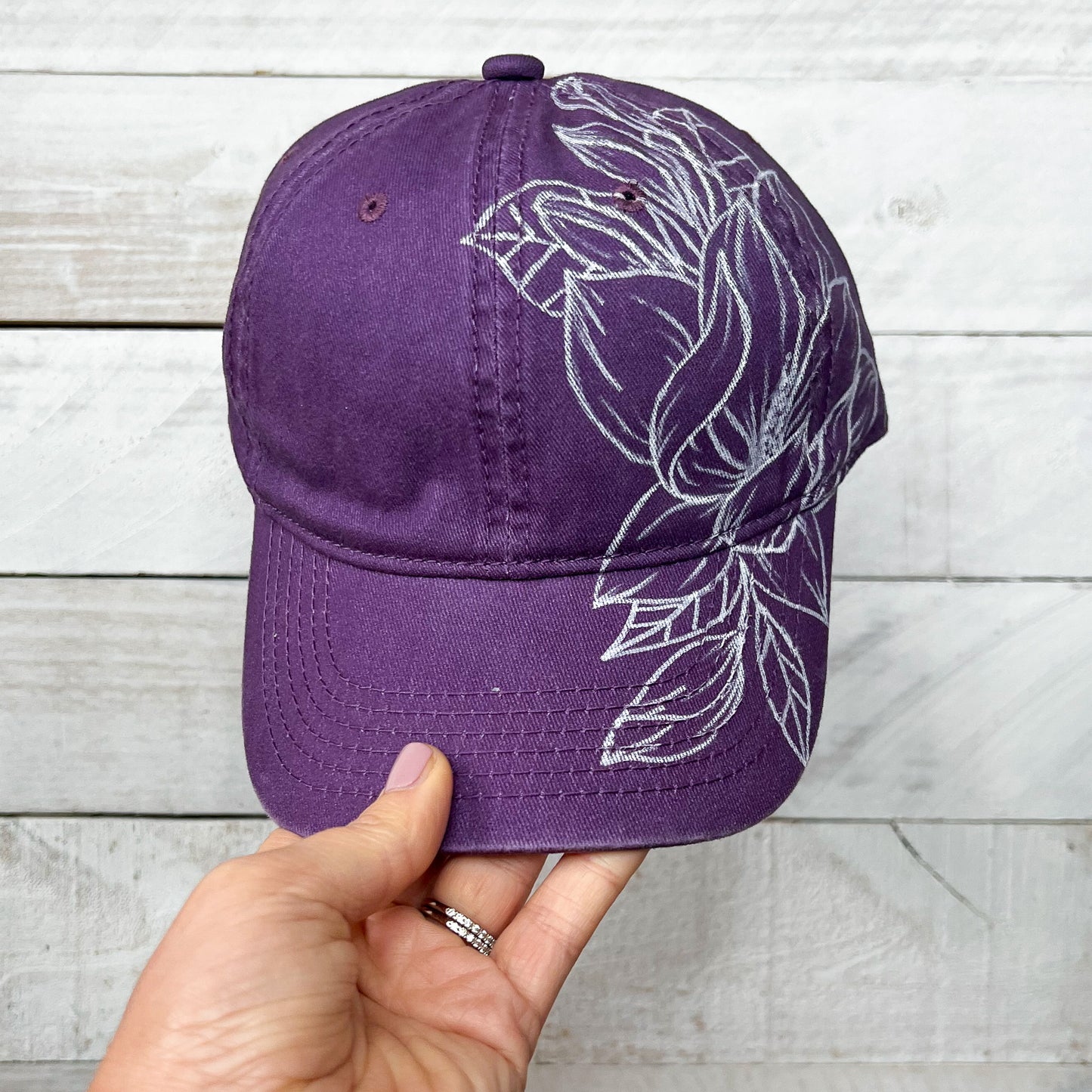 MADE TO ORDER - Hand Drawn Floral Adjustable Baseball Cap