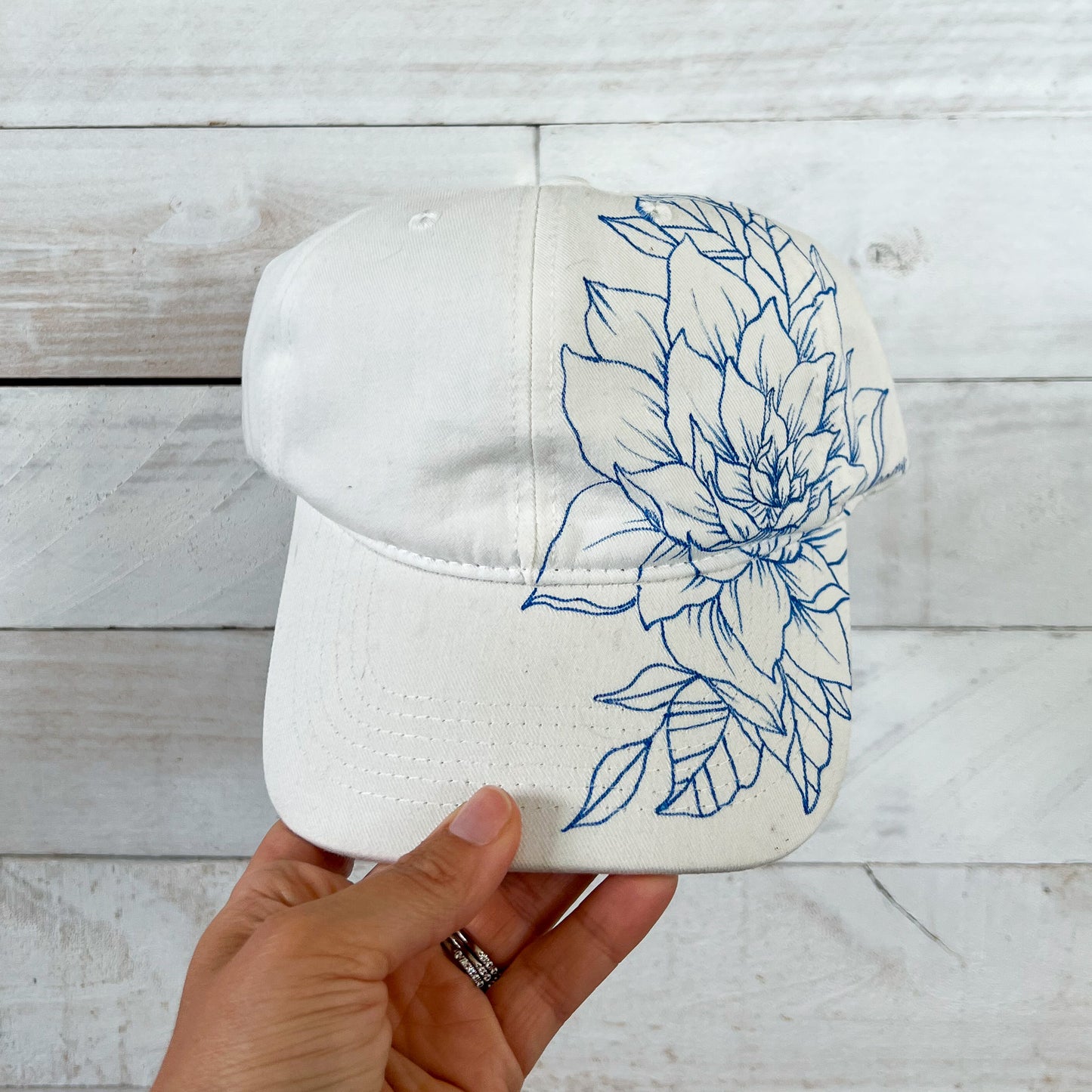 MADE TO ORDER - Hand Drawn Floral Adjustable Baseball Cap