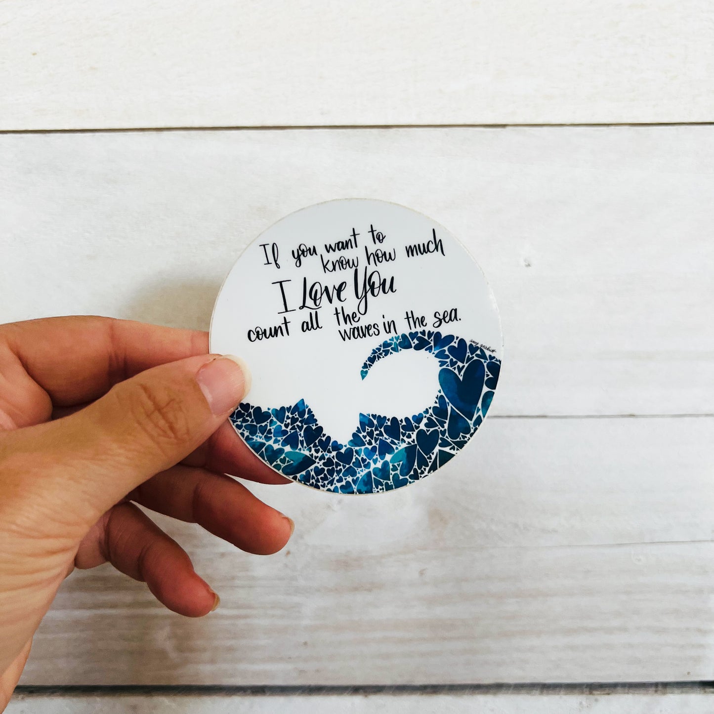Hand Drawn Ocean Heart Waves 3" Circle Sticker