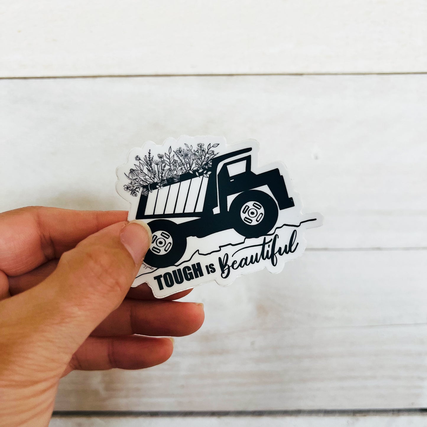 Hand Drawn Tough is Beautiful Floral Truck 3" Die Cut Sticker