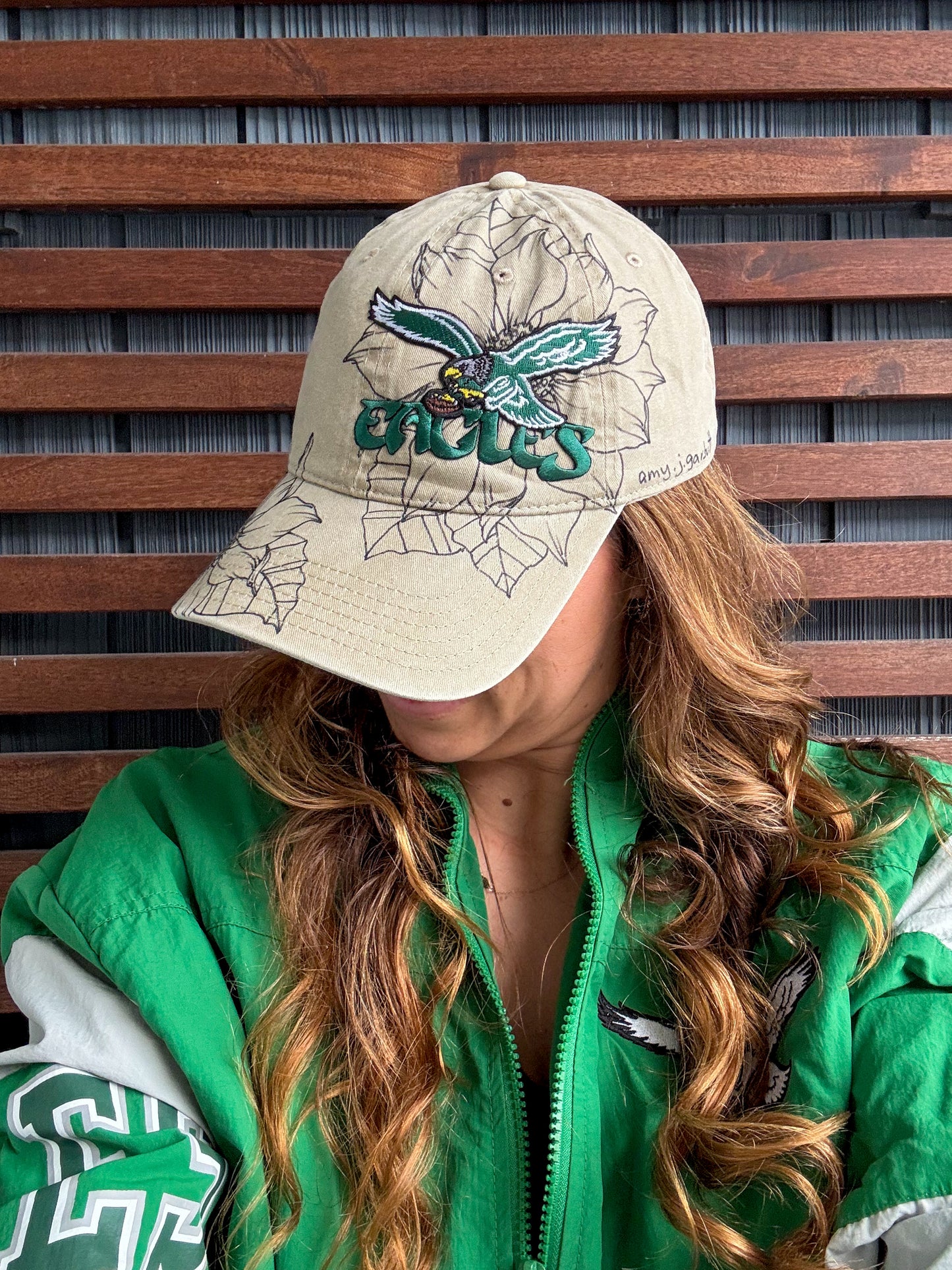 Hand Drawn Floral EAGLES Cap | Khaki Fly Eagle