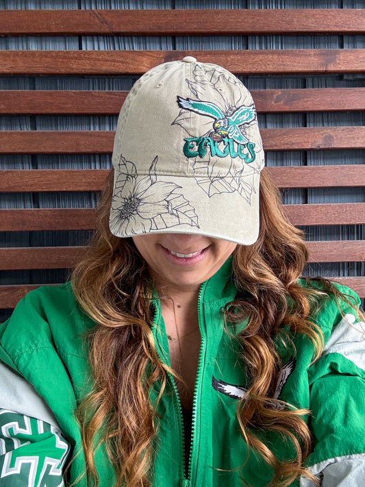 Hand Drawn Floral EAGLES Cap | Khaki Fly Eagle