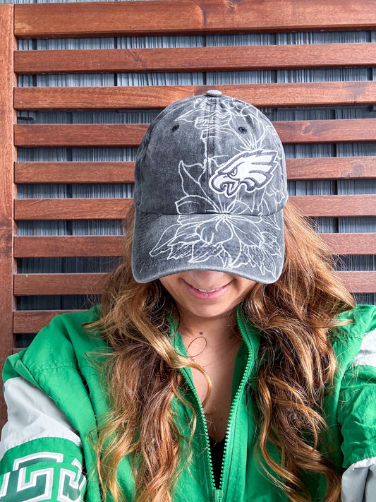 Hand Drawn Floral EAGLES Cap | Grey Eagle