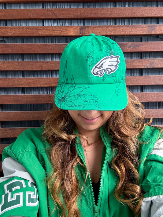 Hand Drawn Floral EAGLES Cap | Green Eagle Daisy