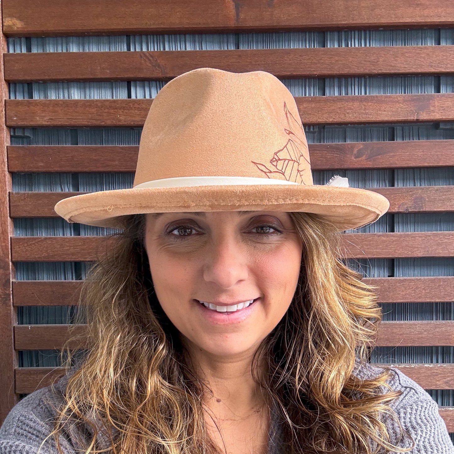 Brown Hand Burned Sunflower Fedora