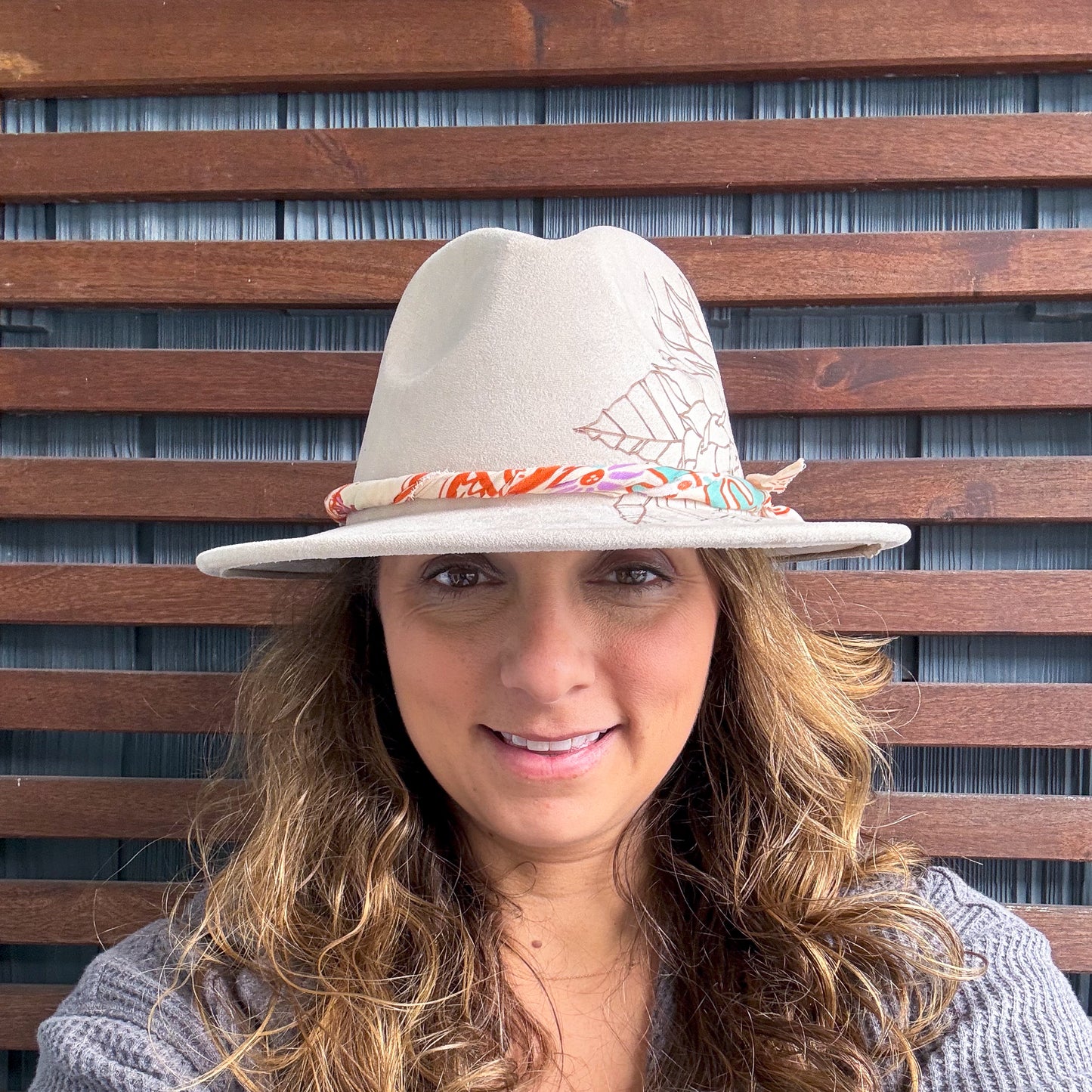 Cream Hand Burned Dahlia Fedora