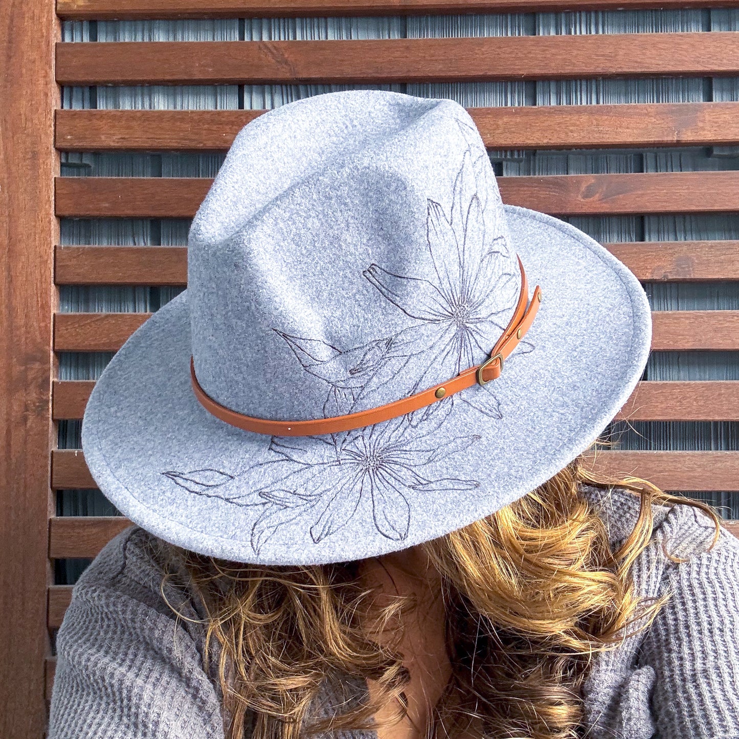 Blue Hand Burned Daisy Fedora