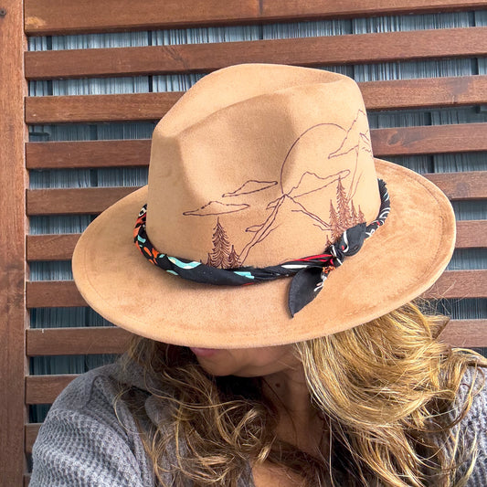 Brown Hand Burned Morning in the Mountains Fedora
