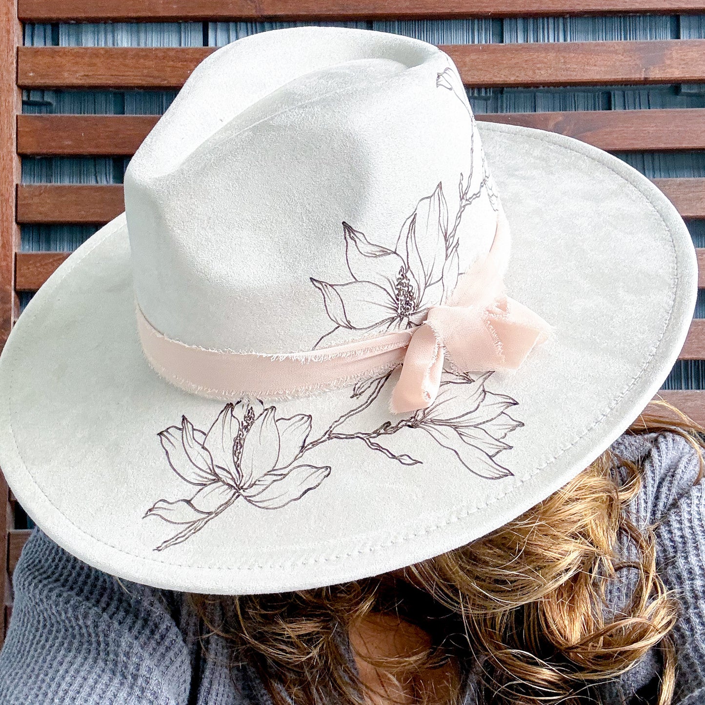Cream Hand Burn Magnolia Wide Brim Fedora