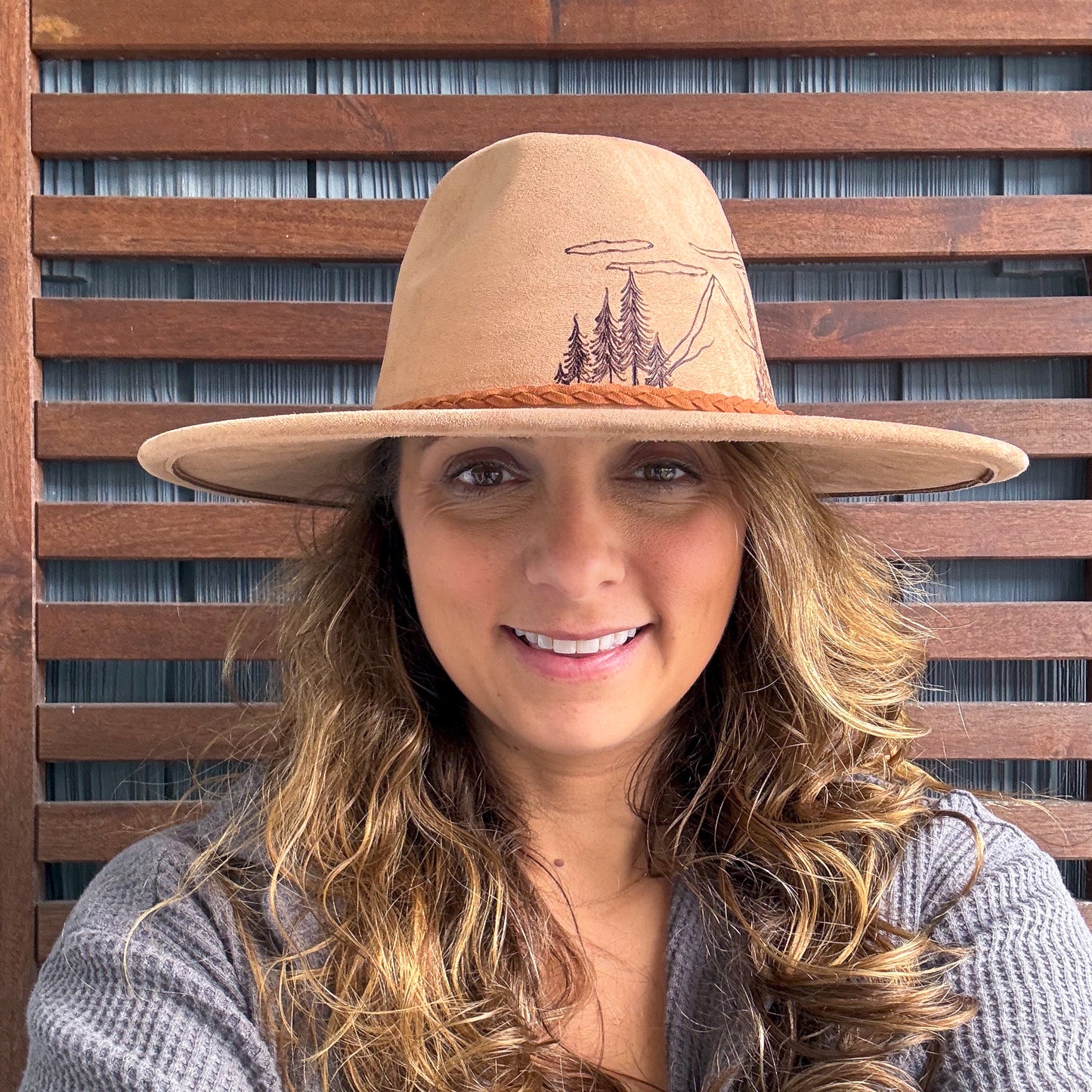 Brown Hand Burn Morning Mountains Wide Brim Fedora