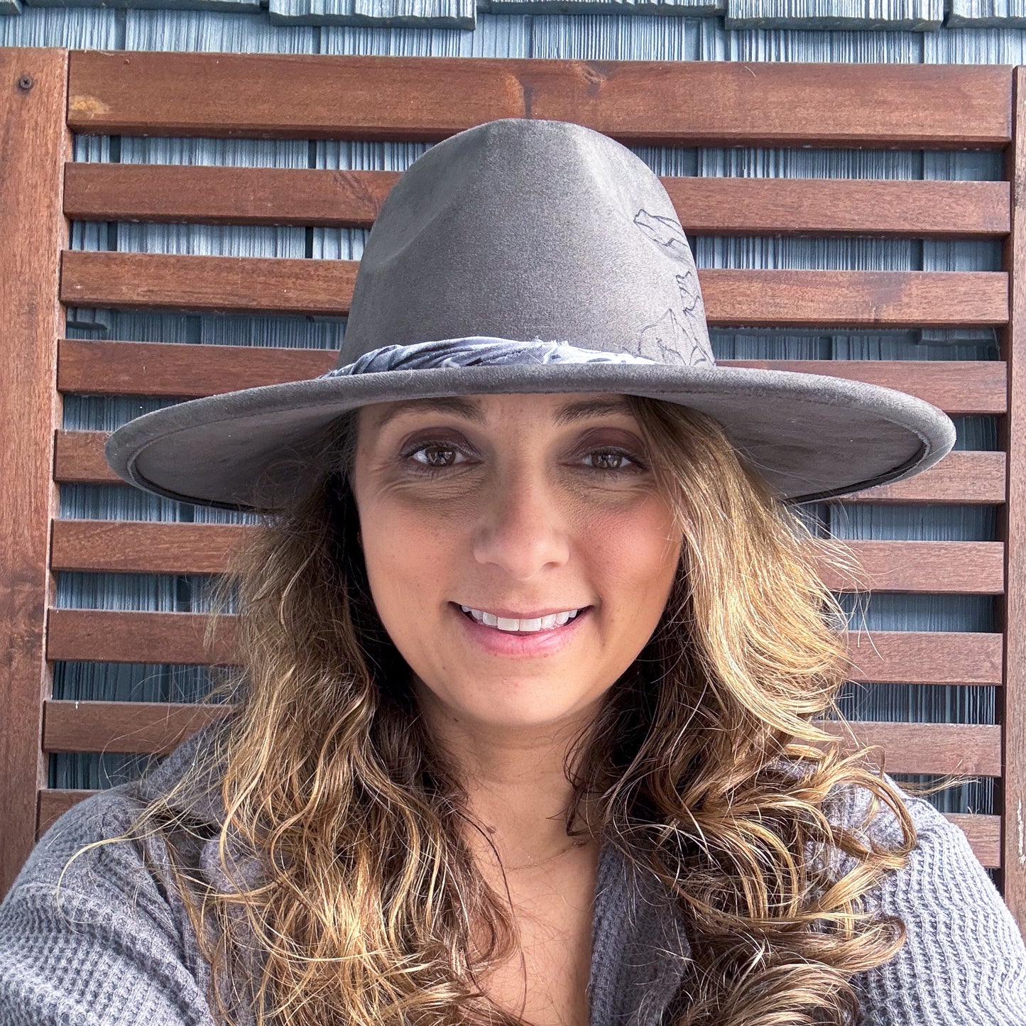 Grey Hand Burn Wild Flower Wide Brim Fedora