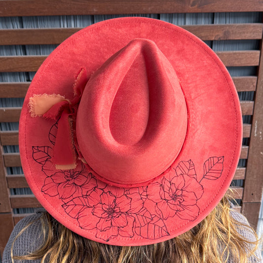 Jersey Tomato Hand Burn Gardenia Wide Brim Fedora