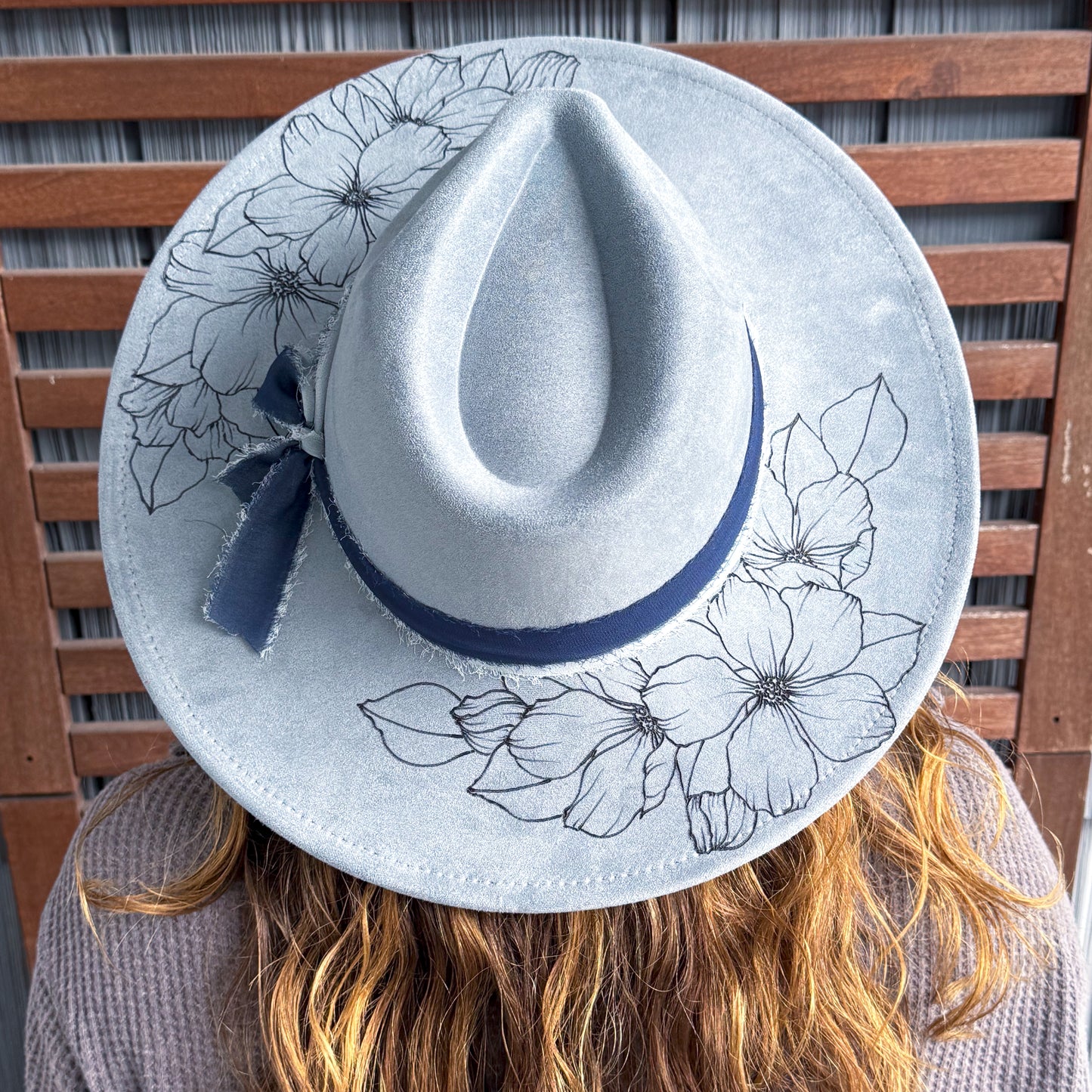 Blue Hand Burn Wild Flower Wide Brim Fedora