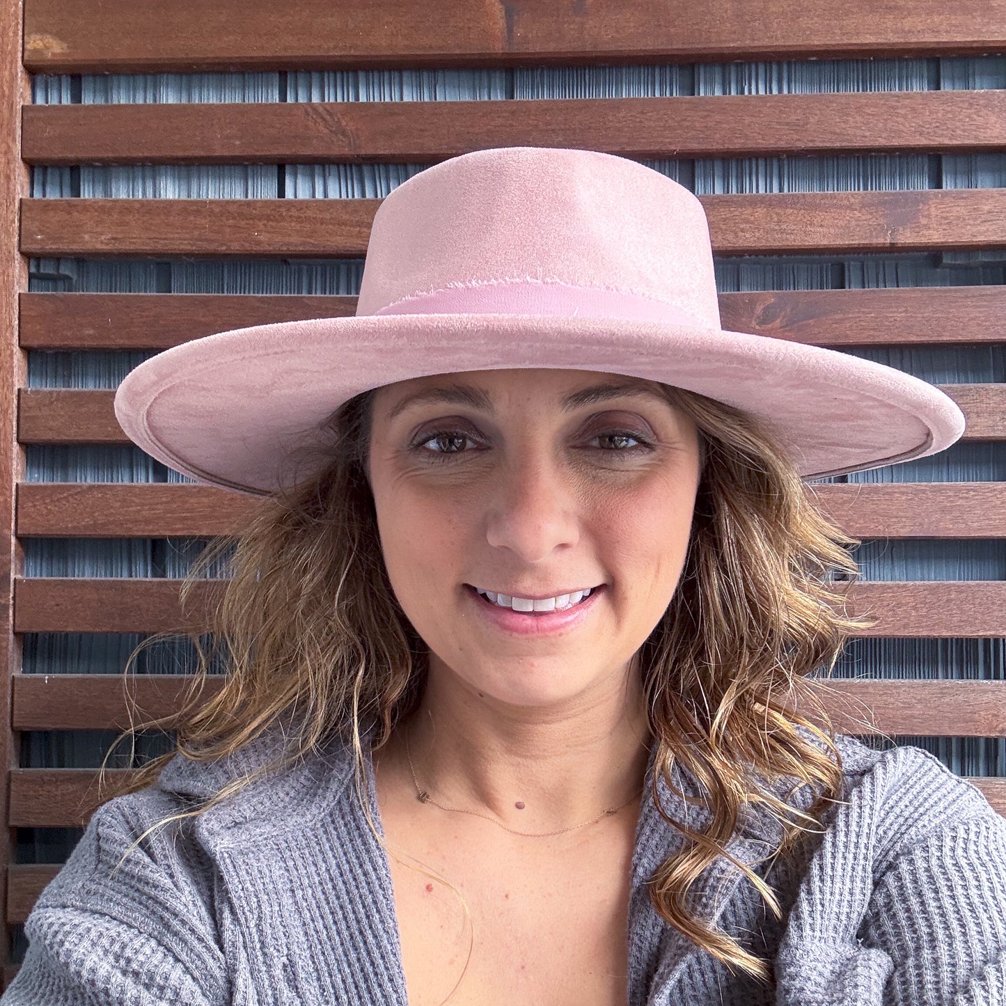 Pink Heart Shape Hand Burn Wild Flower Wide Brim Fedora