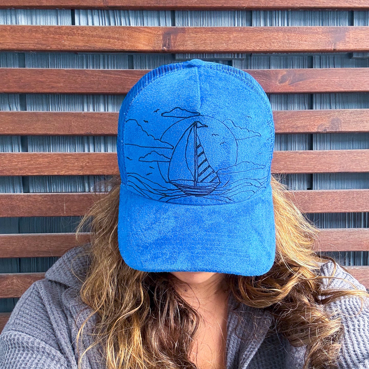 Suede Blue Burned Sunny Day Sailing Trucker Hat