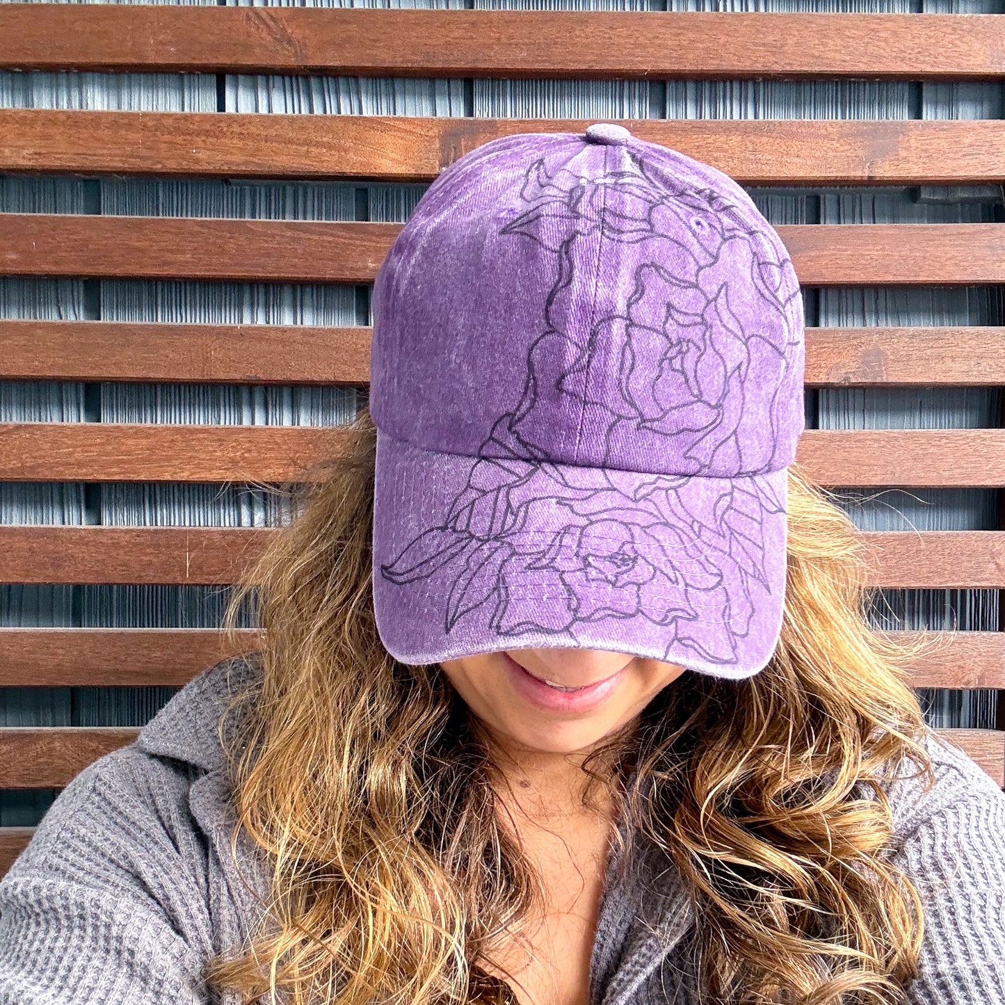 Purple Hand Drawn Peonies Adjustable Baseball Cap