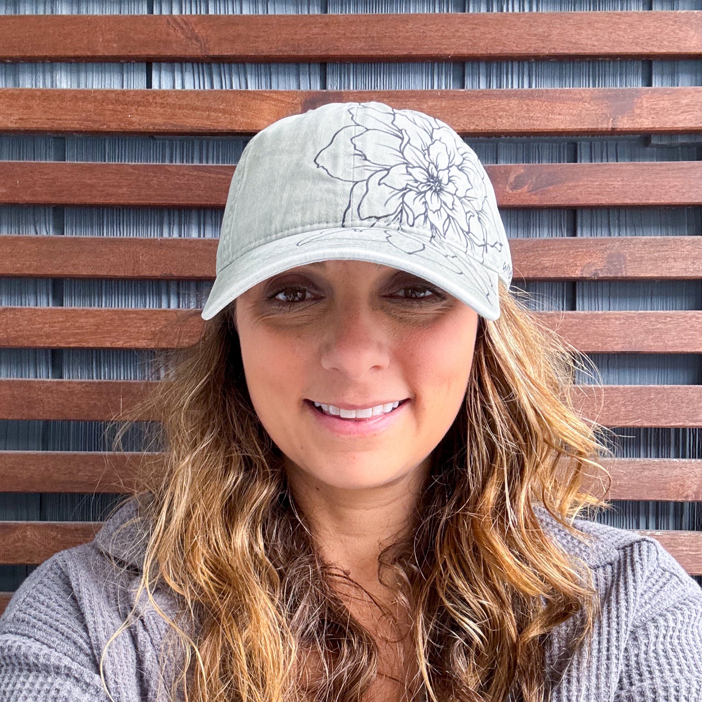 Stone Hand Drawn Gardenia Adjustable Baseball Cap