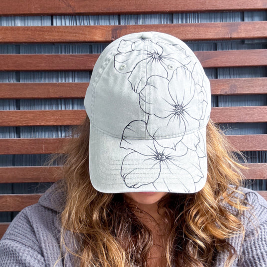 Stone Hand Drawn Wild Flower Adjustable Baseball Cap