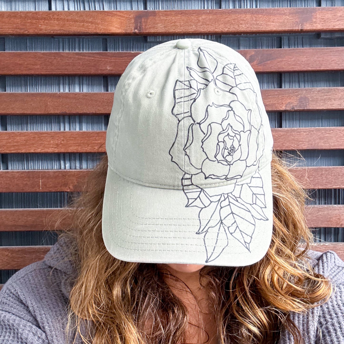 Stone Hand Drawn Peonies Adjustable Baseball Cap
