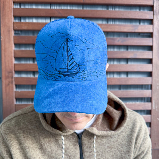 Suede Blue Burned Sunny Day Sailing Trucker Hat