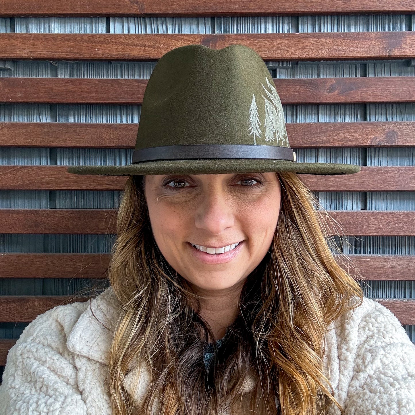 Army Green Hand Drawn Mountain Wide Brim Fedora