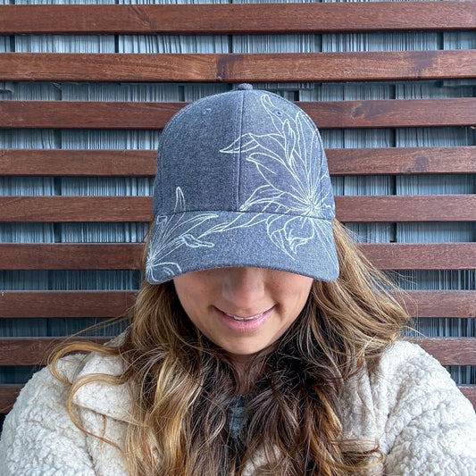 Denim Hand Drawn Daisy Floral Adjustable Baseball Cap