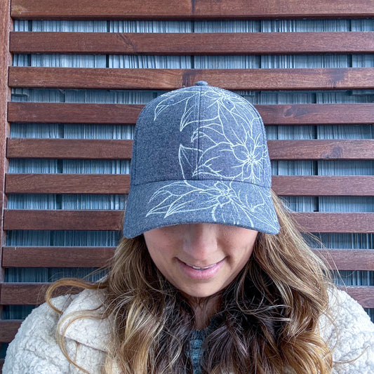 Denim Hand Drawn Floral Adjustable Baseball Cap