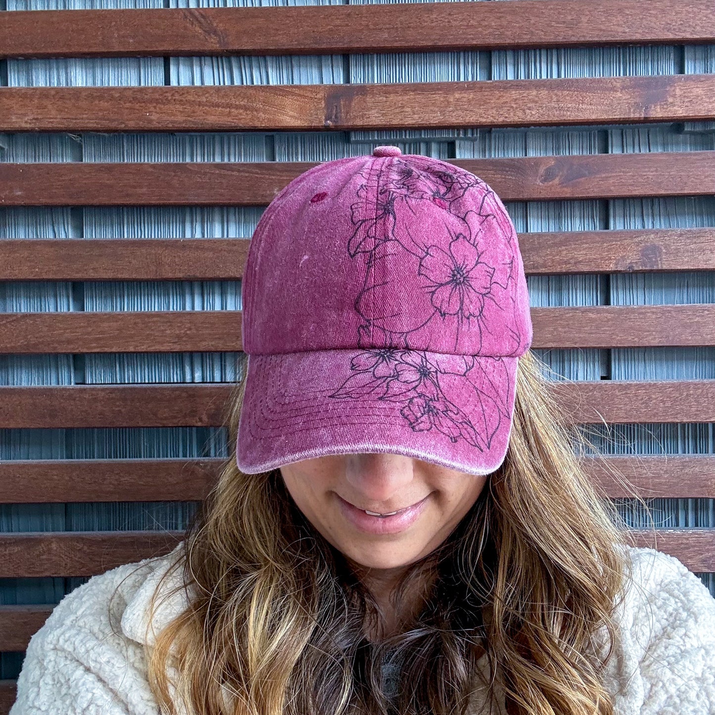 Red Hand Drawn Floral Adjustable Baseball Cap